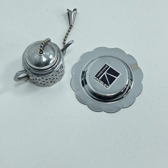 Alfred E. Knobler Metal Tin Tea Infuser Teapot with Underplate Vintage - Picture 6 of 6